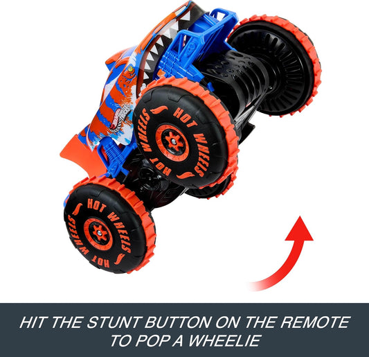 Hot Wheels Monster Trucks - Veículo de Brinquedo com Controle Remoto, Modelo Grande Tubarão Tigre Escalador RC com 3 Modos de Jogo para Corrida, Escalada e Acrobacias, JFR39