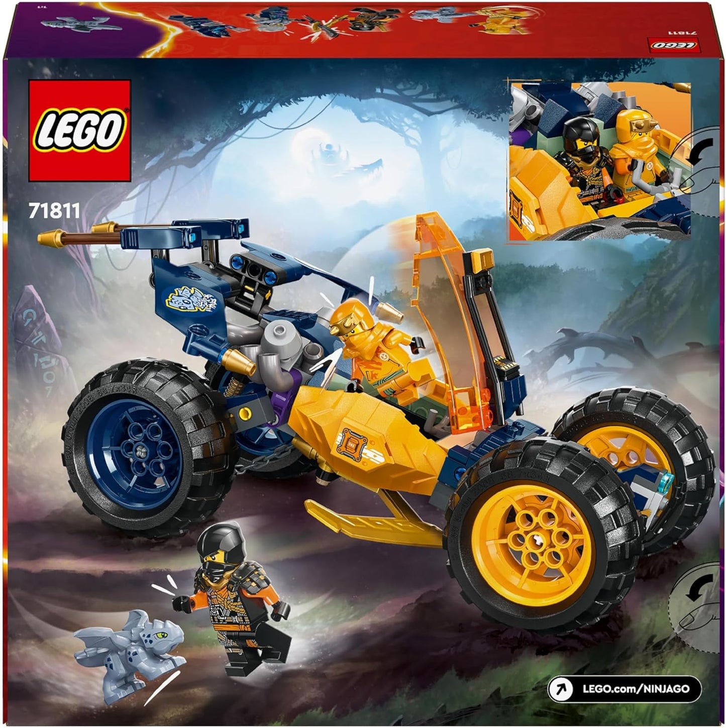 LEGO NINJAGO Coche todoterreno Arin Ninja, set Dragons Rising con figura de dragón y 4 minifiguras de personajes ninja para niños, niños y niñas mayores de 7 años, modelo de vehículo, idea de regalo 71811