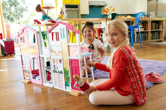 Casa de muñecas Barbie de 3 pisos con ascensor, mecedora, muebles y accesorios, plegable para portabilidad y viajes, DLY32