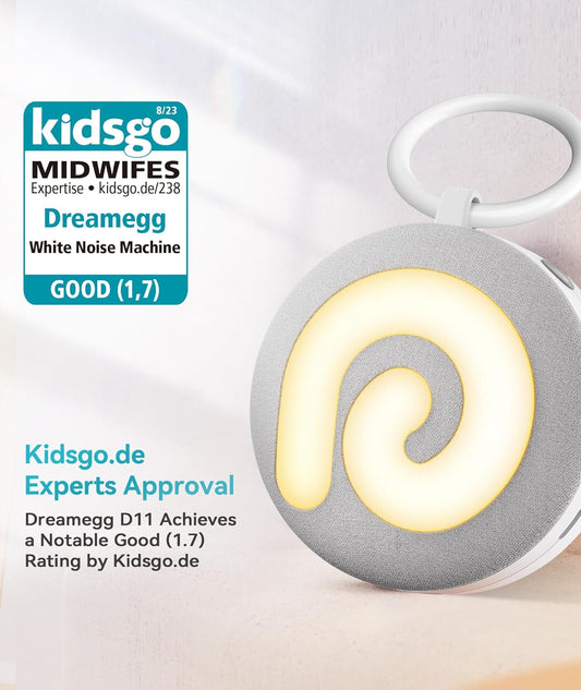 Dreamegg Máquina de ruído branco, máquina de som portátil D11 com luz noturna para bebês, crianças e adultos, terapia de 11 sons calmantes para viagens de berçário para dormir, presente de bebê recarregável contínuo ou temporizador por USB