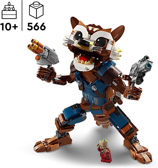 LEGO Marvel Rocket y Baby Groot, juguete para construir de Guardianes de la Galaxia, figura de acción de mapache para niños, niños y niñas, posibles regalos de superhéroe 76282