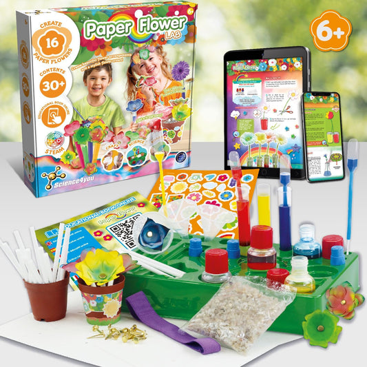 Science4you Kit de fabricação de flores de papel para crianças de 6 anos ou mais – Faça seu próprio kit de artesanato com 16 flores de papel para crianças, brinquedo criativo que combina artes e ofícios + kit de ciências,