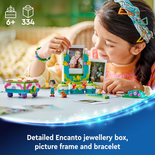 LEGO ǀ Porta-retratos e caixa de joias Disney Encanto Mirabel, brinquedo montável para crianças com pulseira vestível e miniboneca do personagem Mirabel Madrigal, presente para meninas e meninos de 6 anos ou mais 43239