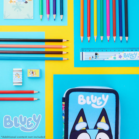 Bluey Estojo de Lápis Cheio com Papelaria para Crianças, Material Escolar Lápis de Cor, Bloco de Notas - Presentes para Crianças