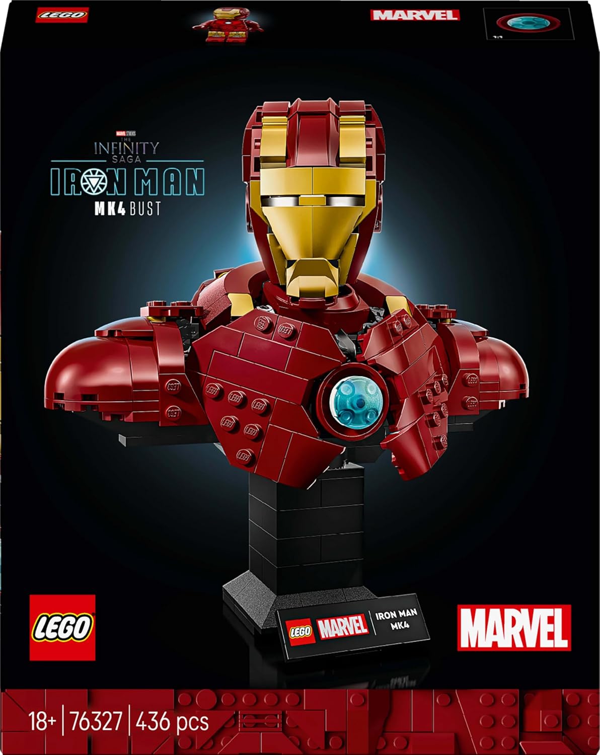 LEGO Marvel Iron Man MK4 Busto - Conjunto de construção de modelo de exibição para adultos, incluindo uma minifigura de Tony Stark, além de canhões de ombro e uma cabeça giratória - Presente colecionável dos Vingadores para fãs - 76327