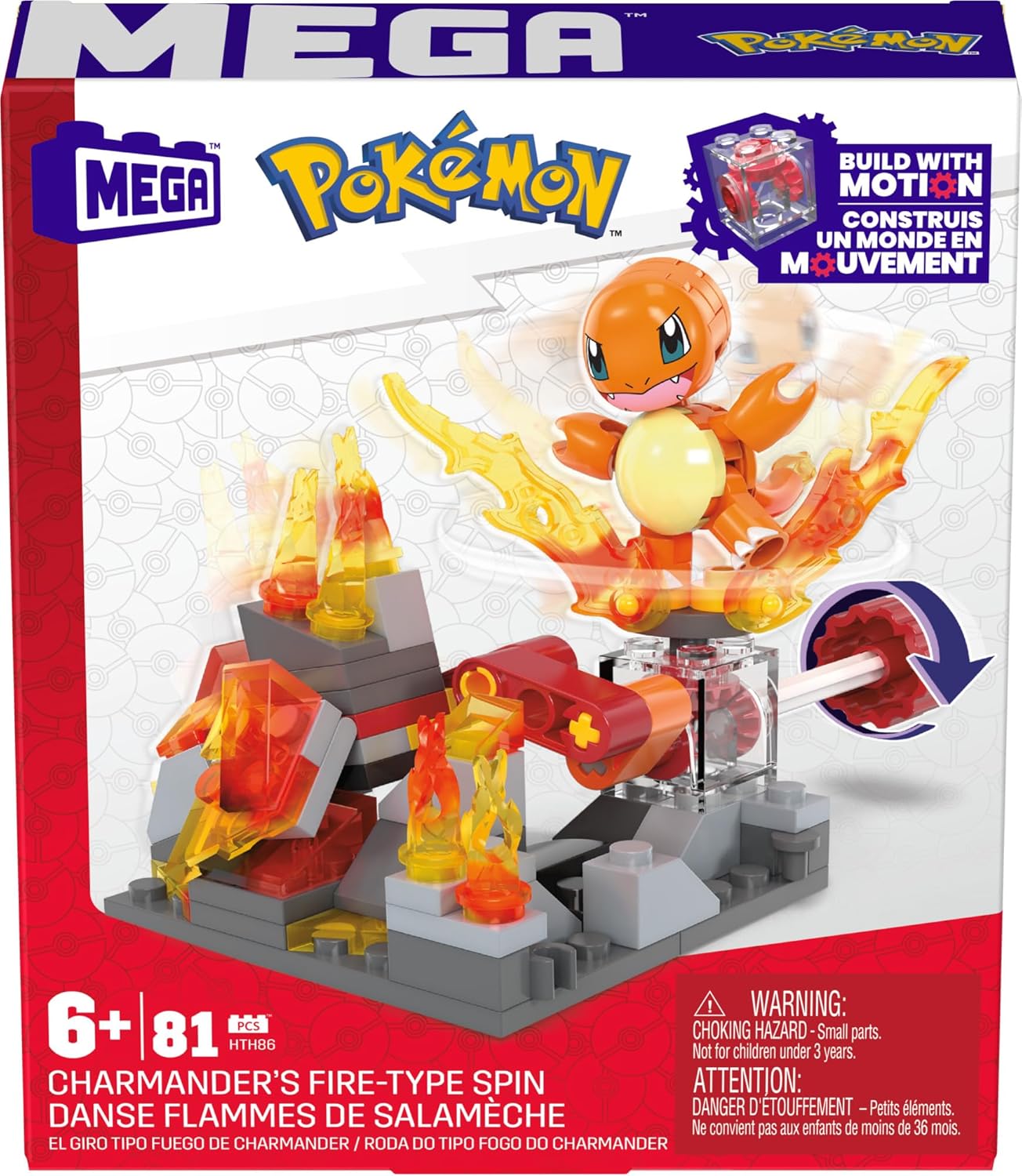 MEGA Conjunto de brinquedos de construção Pokémon, Build & Show Charmander com 180 peças, 4 polegadas de altura, para crianças, GKY96