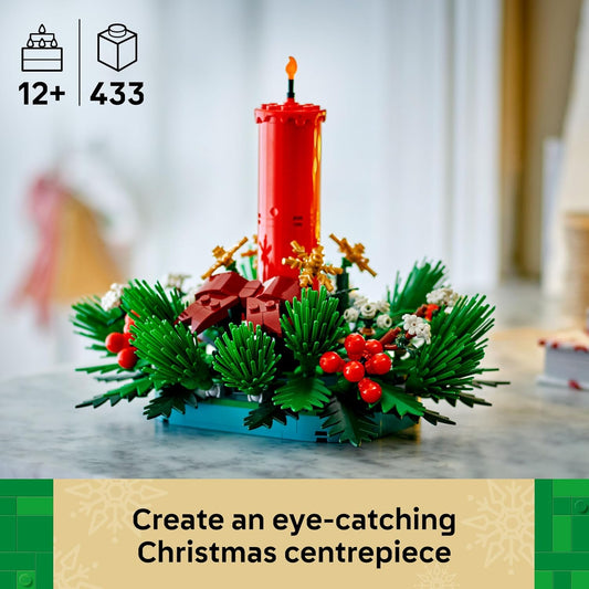 LEGO Decoração de mesa de Natal - Brinquedo decorativo com vela, frutos vermelhos, estrelas douradas e folhagem - Atividade divertida para toda a família - Presente para meninas, meninos e adolescentes a partir de 12 anos - 40743