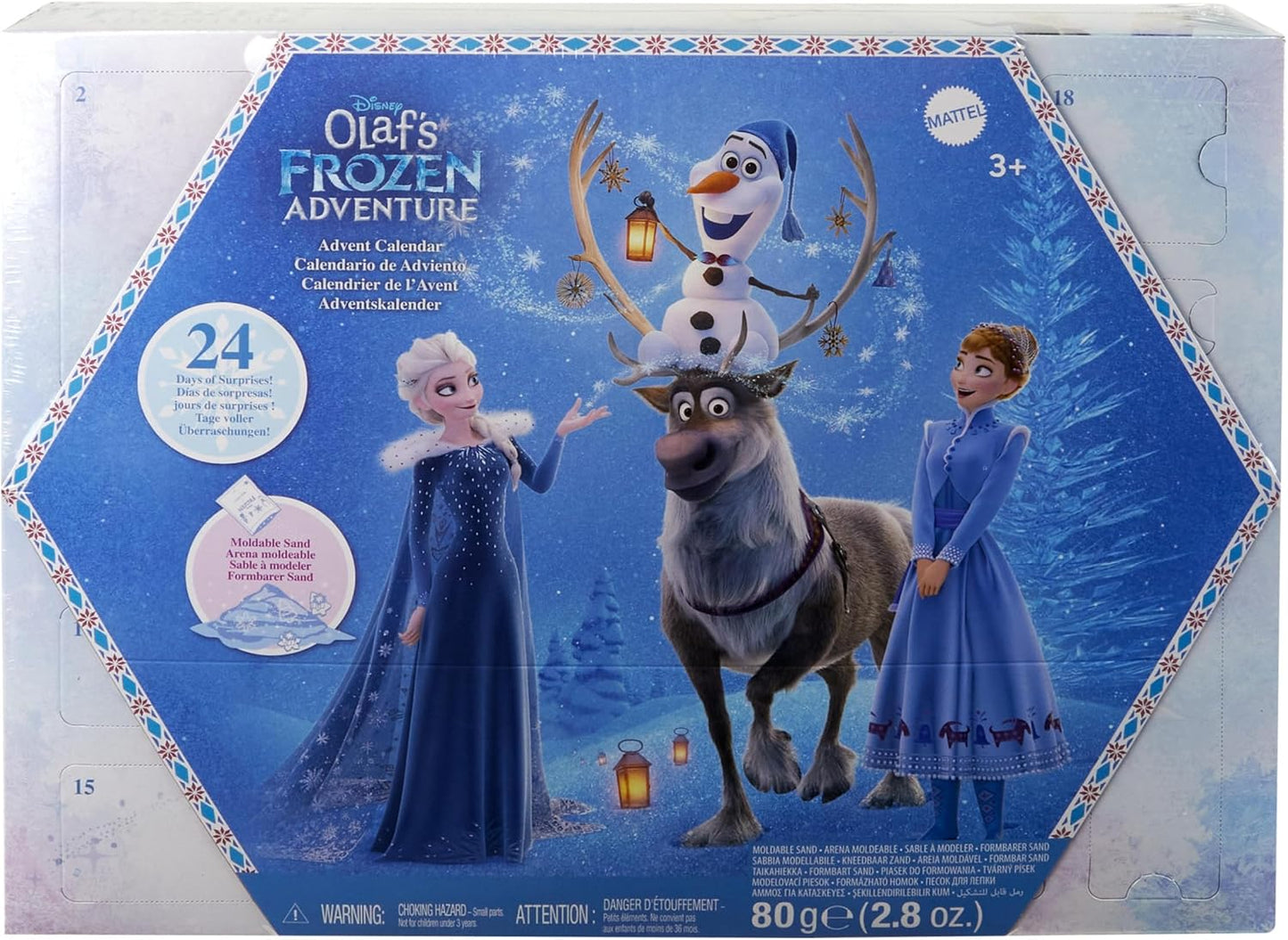 Mattel Calendário do Advento Disney Frozen Anna & Elsa (Bonecas em Miniatura) | 24 Dias de Surpresas: 2 Bonecas, 2 Figuras de Amigos, Areia Modelável e Acessórios, Inspirado em "A Aventura Congelante de Olaf", HWX20