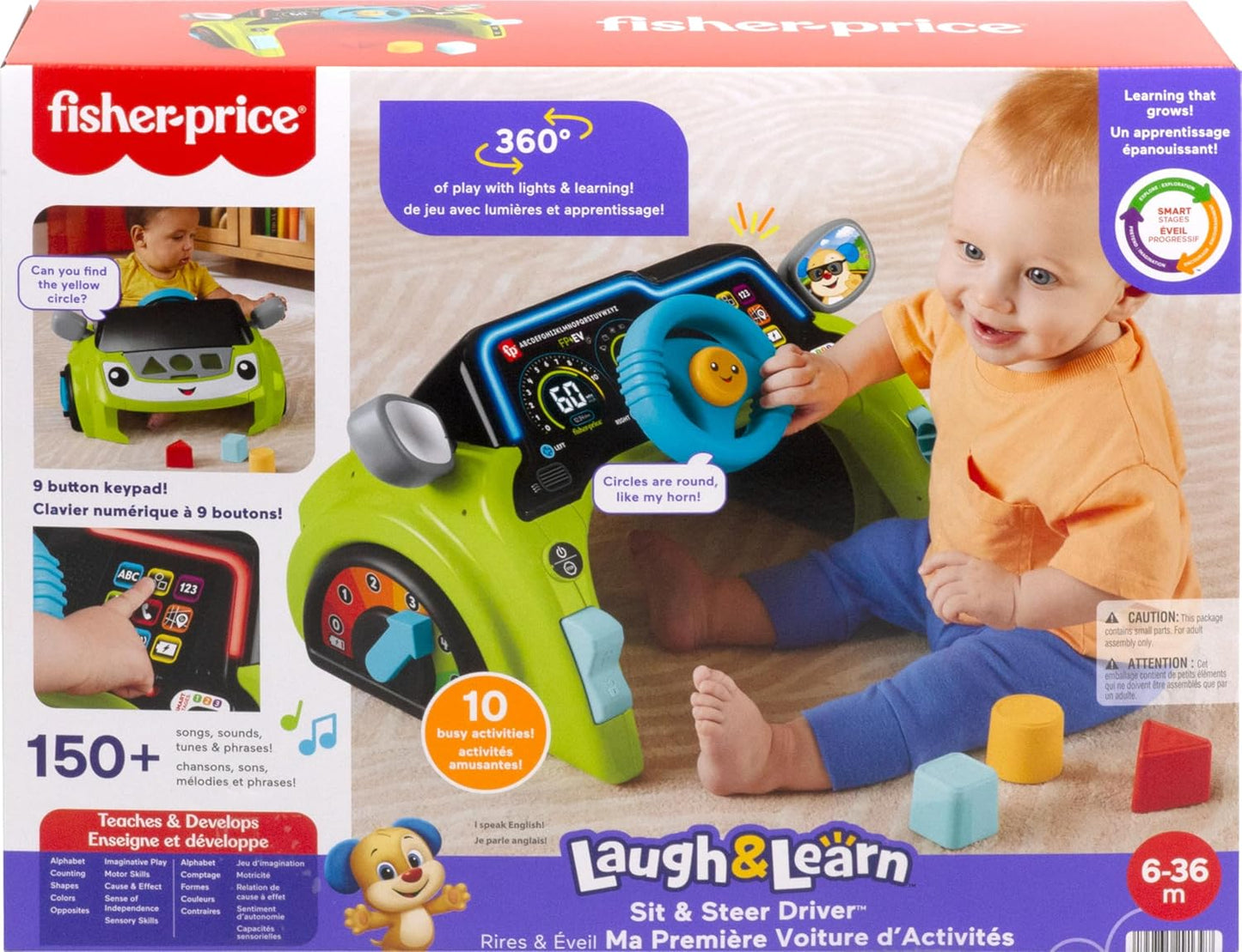 Brinquedo educativo Fisher-Price para bebês e crianças pequenas: Carrinho de atividades Laugh & Learn Sit & Steer Driver com estágios inteligentes para crianças a partir de 6 meses, JDY43