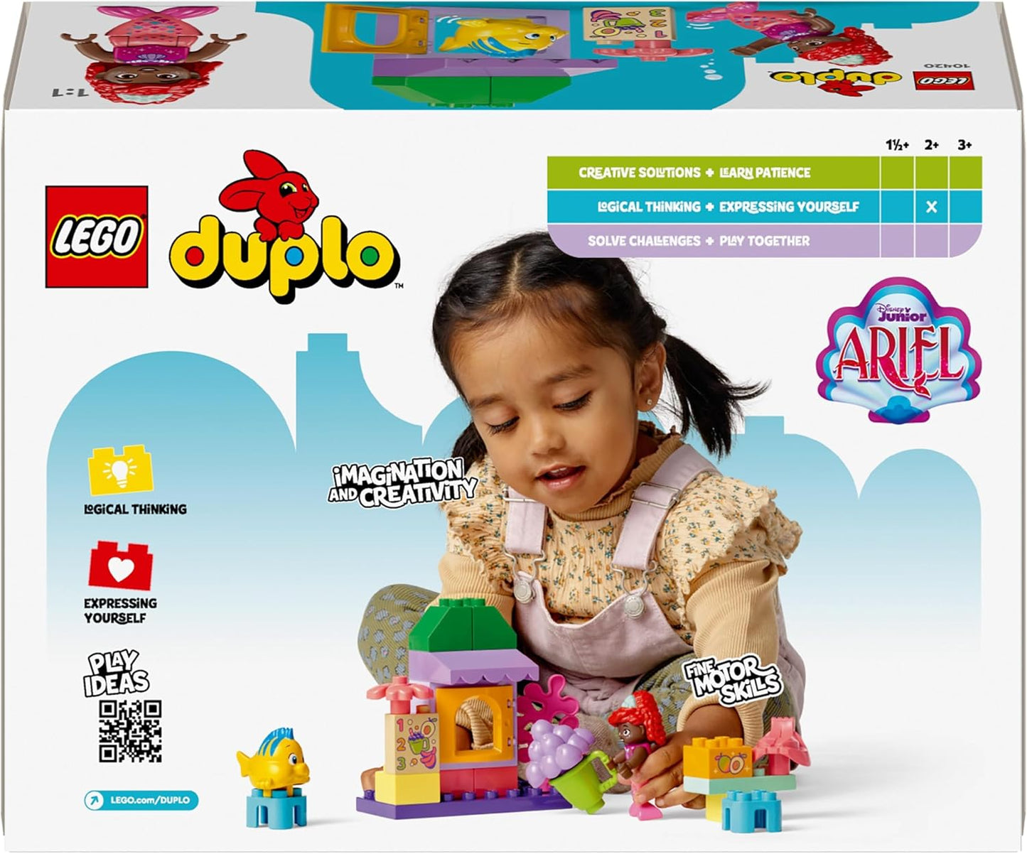 LEGO DUPLO | Disney Ariel e Flounder’s Café Stand, brinquedo de construção da pequena sereia para crianças, meninas e meninos de 2 anos, brinquedos de aprendizagem para crianças com comida de mentira, conjunto de peças educacionais,