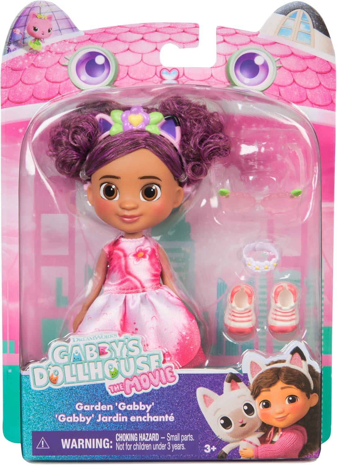 Gabby's Dollhouse: Boneca Gabby do filme Garden com tiara de orelhas de gato removíveis, óculos de sol e roupinhas. Brinquedo infantil para meninas e meninos a partir de 3 anos.