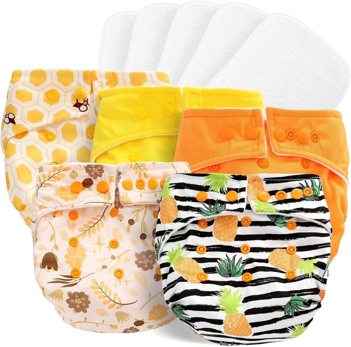 Miracle Baby Fraldas de pano para bebês Pacote com 10 fraldas reutilizáveis para recém-nascidos 5 fraldas de pano e 5 fraldas laváveis Fraldas de bolso superabsorventes ajustáveis para bebês