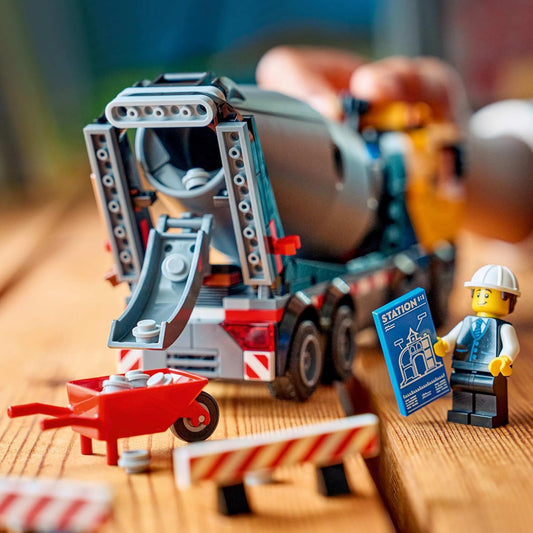 LEGO Caminhão Betoneira City - Brinquedo Educativo para Canteiro de Obras com 3 Minifiguras, Tambor Giratório e Função de Despejo - Ideia de Presente de Aniversário para Meninos a partir de 7 Anos - 60478