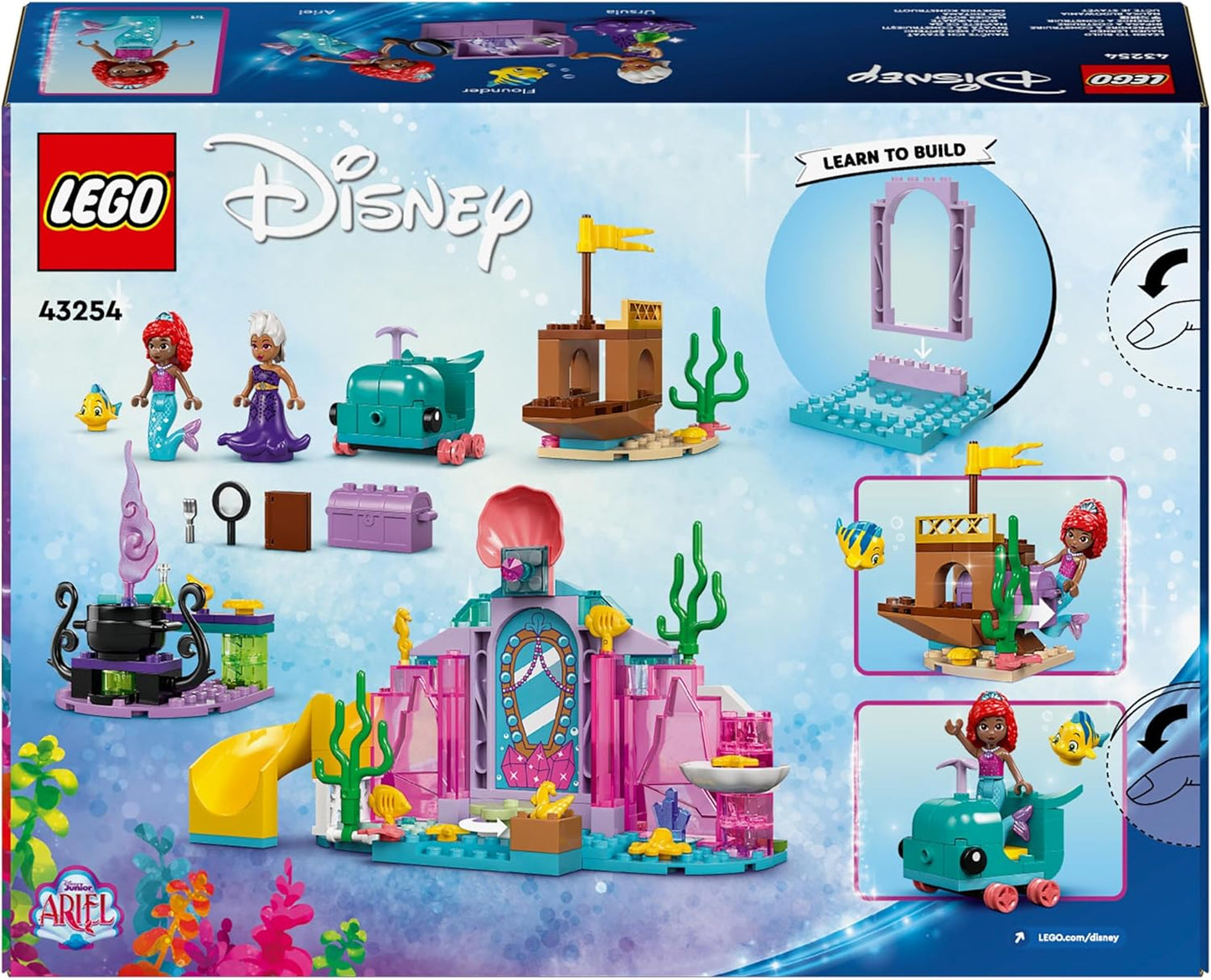 LEGO ǀ Disney Princess Ariel's Crystal Cave Juego de juguetes de construcción para niños, minimuñeca de La Sirenita, figura de pez y cofre del tesoro, regalo hecho para niñas y niños a partir de 4 años 43254
