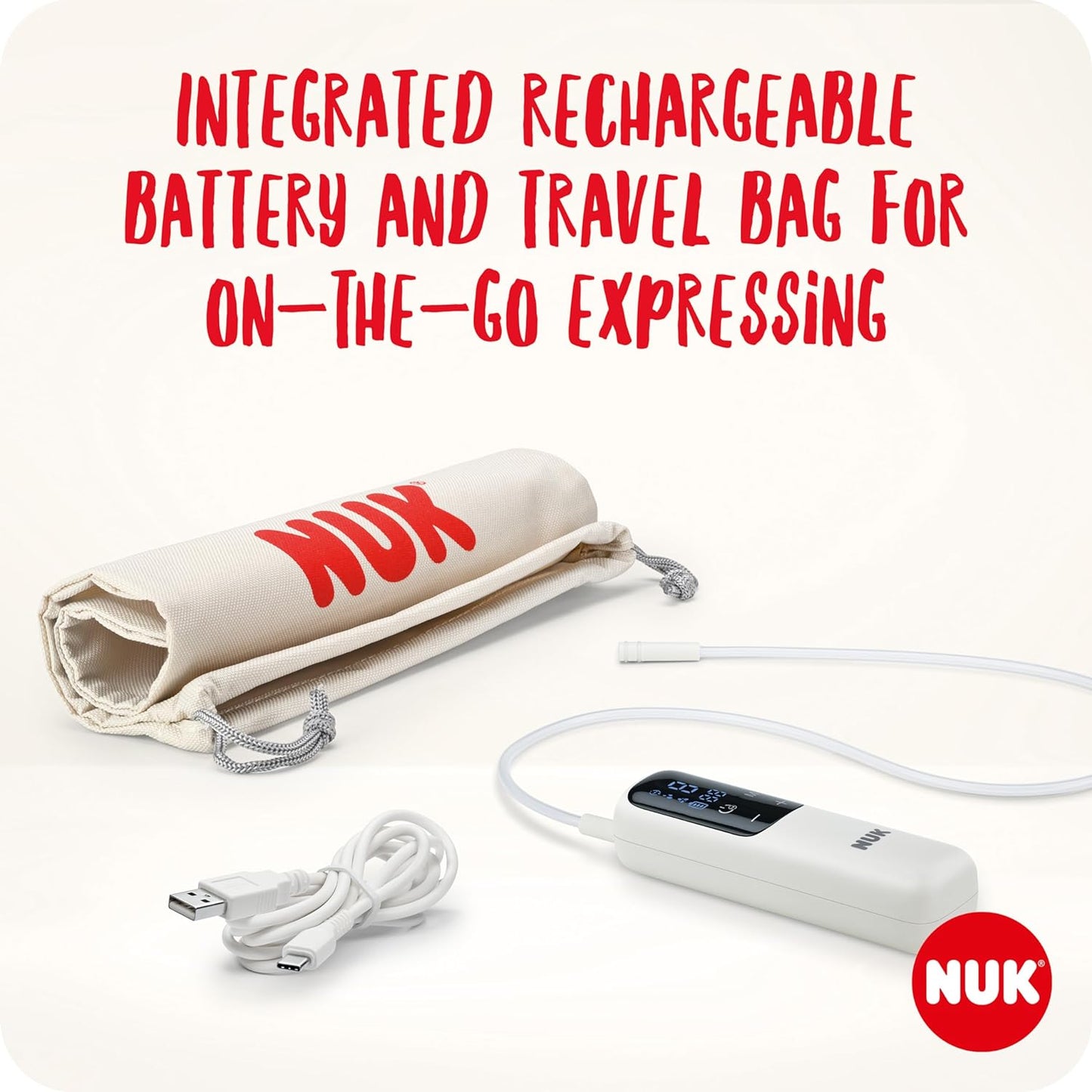 NUK  Bomba tira leite elétrica macia e fácil | Copos macios 100 por cento de silicone | Pequeno, leve, silencioso | Bateria recarregável para viagens | Copos de 24 mm e 27 mm | 1 x mamadeira de combinação ideal