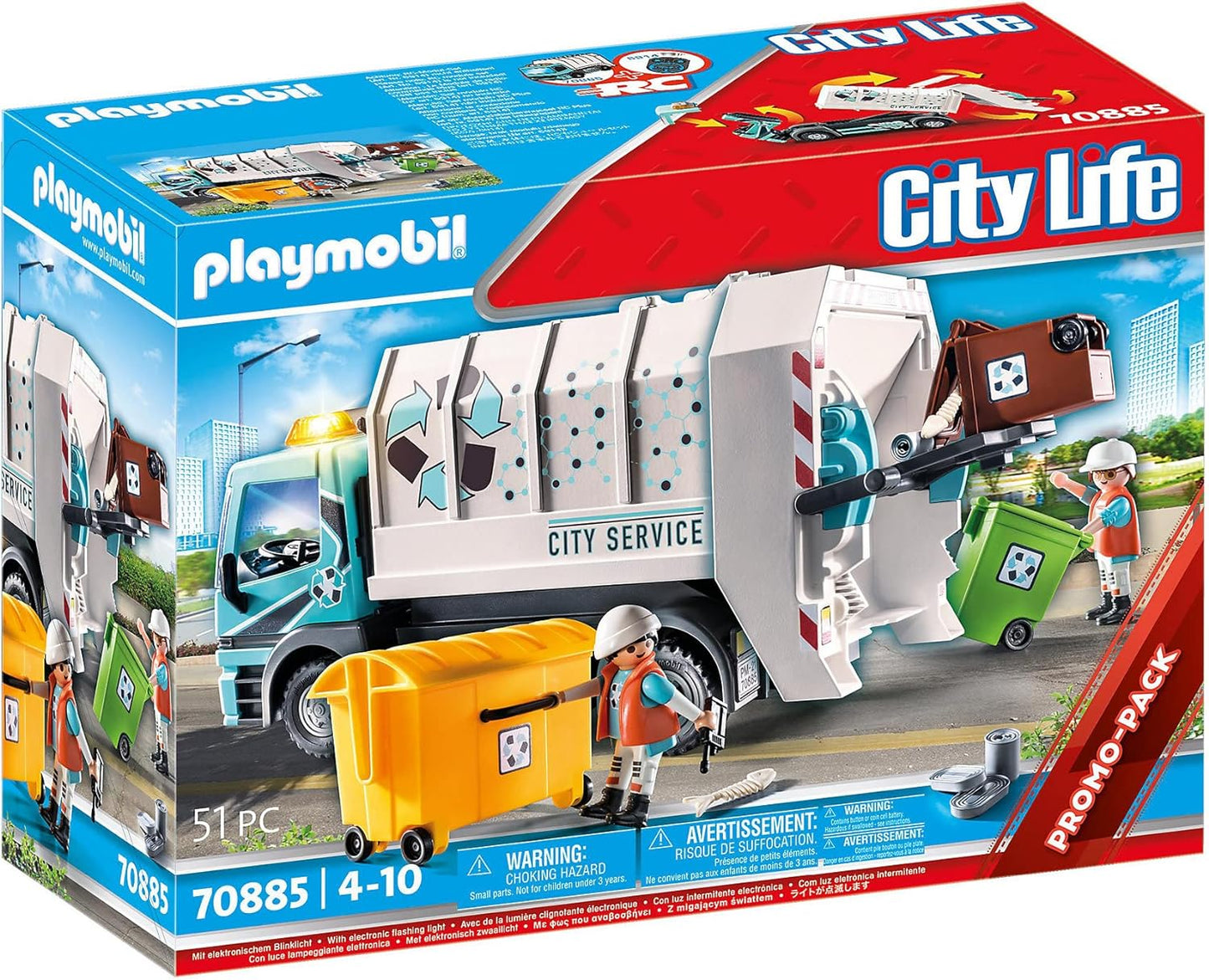 PLAYMOBIL City Life 70885 Caminhão de reciclagem com luz intermitente 4+ Anos