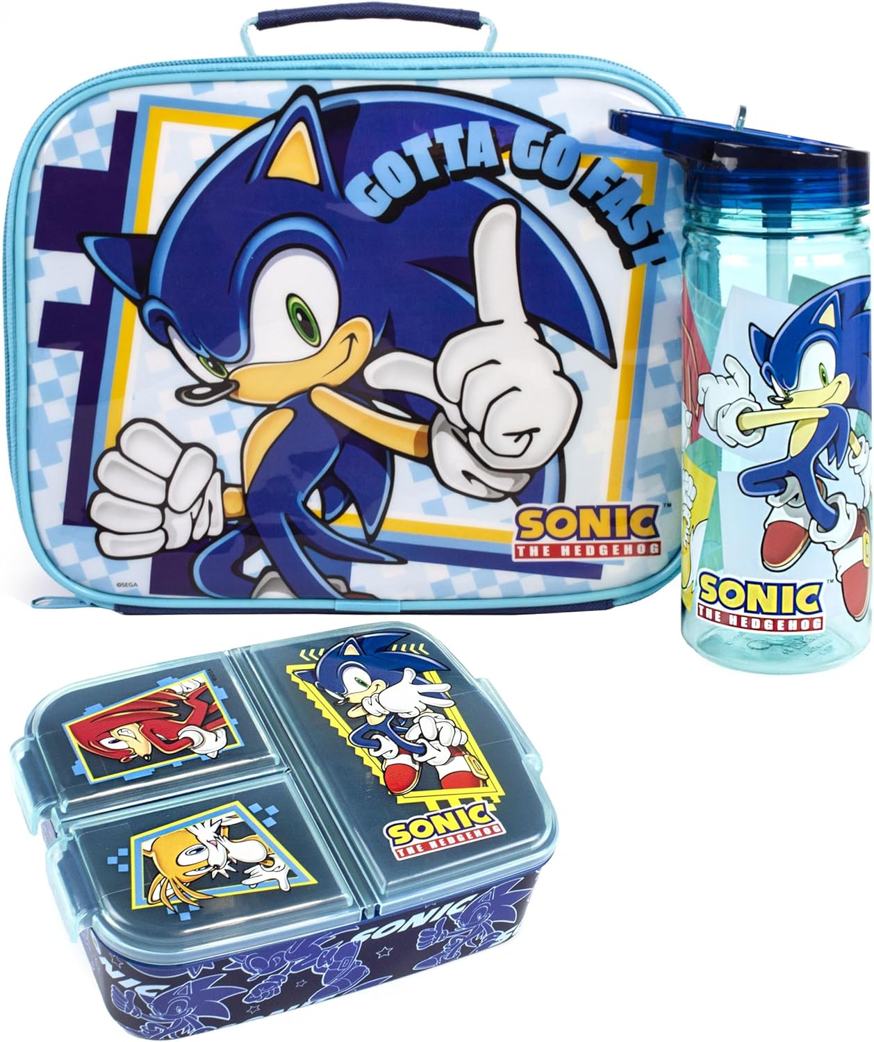 SONIC THE HEDGEHOG Conjunto de lancheira para crianças Saco de comida  escolar para crianças Garrafa de água sem BPA 580ML e pote de lanche