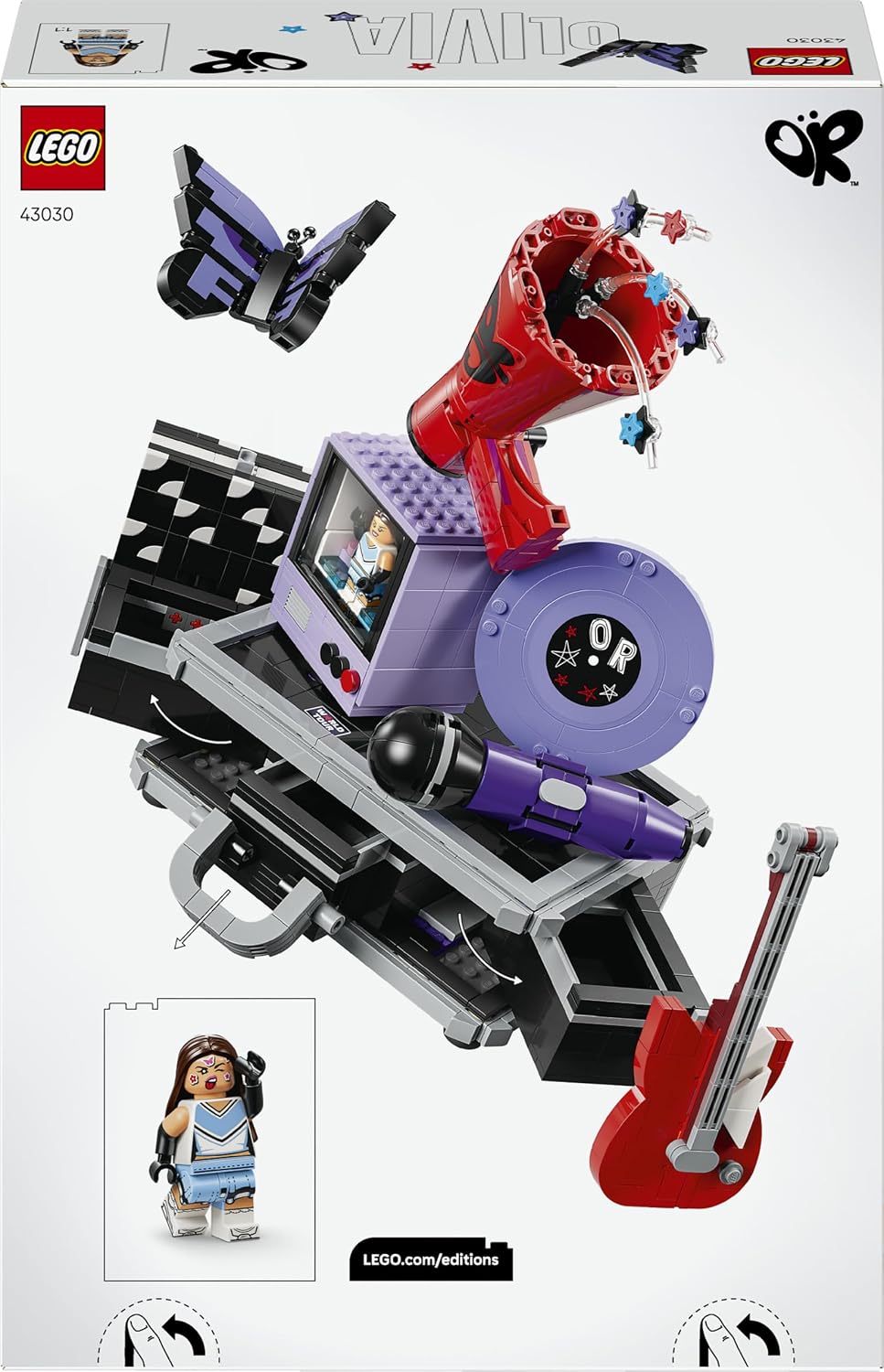 LEGO Olivia Rodrigo – O Esconderijo Secreto – Brinquedo com Maleta, Microfone, Disco, Megafone, TV e Minifigura – Decoração para Quarto Infantil – Presente Musical para Meninas a partir de 10 Anos e Fãs – 43030