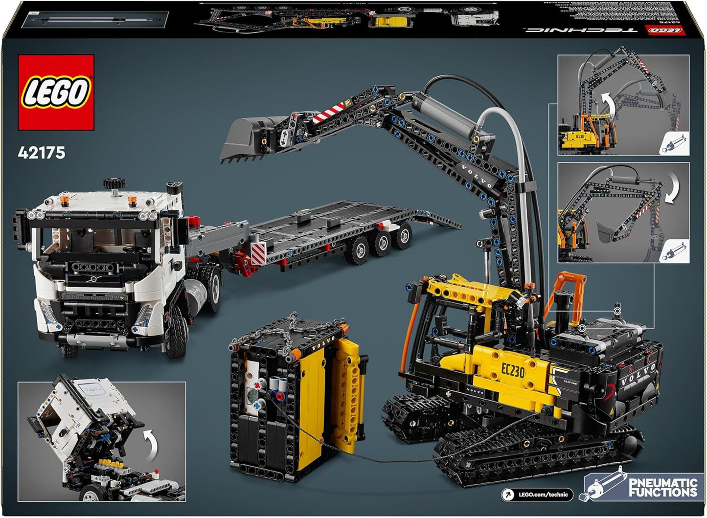 LEGO Technic Volvo FMX Truck e brinquedo de construção de escavadeira elétrica EC230 para meninos e meninas de 10 anos ou mais, conjunto de veículos de escavação, decoração de quarto, presente para crianças que amam serviços pesados