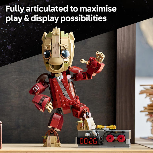 LEGO | Figura do Groot com Macacão Ravager da Marvel - Brinquedo Colecionável de Super-Herói - Ideia Fofa para Decoração de Mesa ou Quarto - Presente de Aniversário para Meninos e Fãs a partir de 10 Anos - 76341