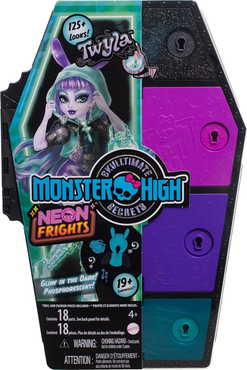 Muñeca Monster High y set de moda, muñeca Twyla, Skulltimate Secrets: Neon Frights, vestidor con más de 19 sorpresas, HNF82