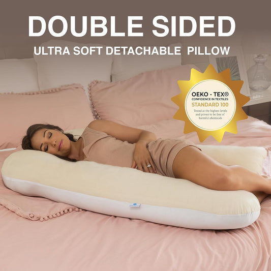 PharMeDoc Travesseiros para gravidez, travesseiro de corpo inteiro em formato de U – capa dupla face com veludo e algodão – travesseiros de gravidez para dormir – travesseiros de corpo para adultos