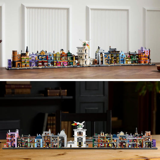 LEGO Harry Potter Diagon Alley Wizarding Shops Building Set para adultos, modelo de exibição colecionável apresenta lojas construídas em tijolos em microescala e 12 microfiguras