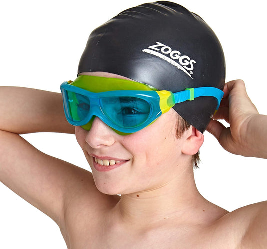 Zoggs Phantom Junior Gafas de natación, gafas de natación con protección UV, correas de ajuste rápido para gafas de natación, lentes transparentes sin niebla, gafas de natación para niños de 6 a 14 años, coloridas, azul/amarillo