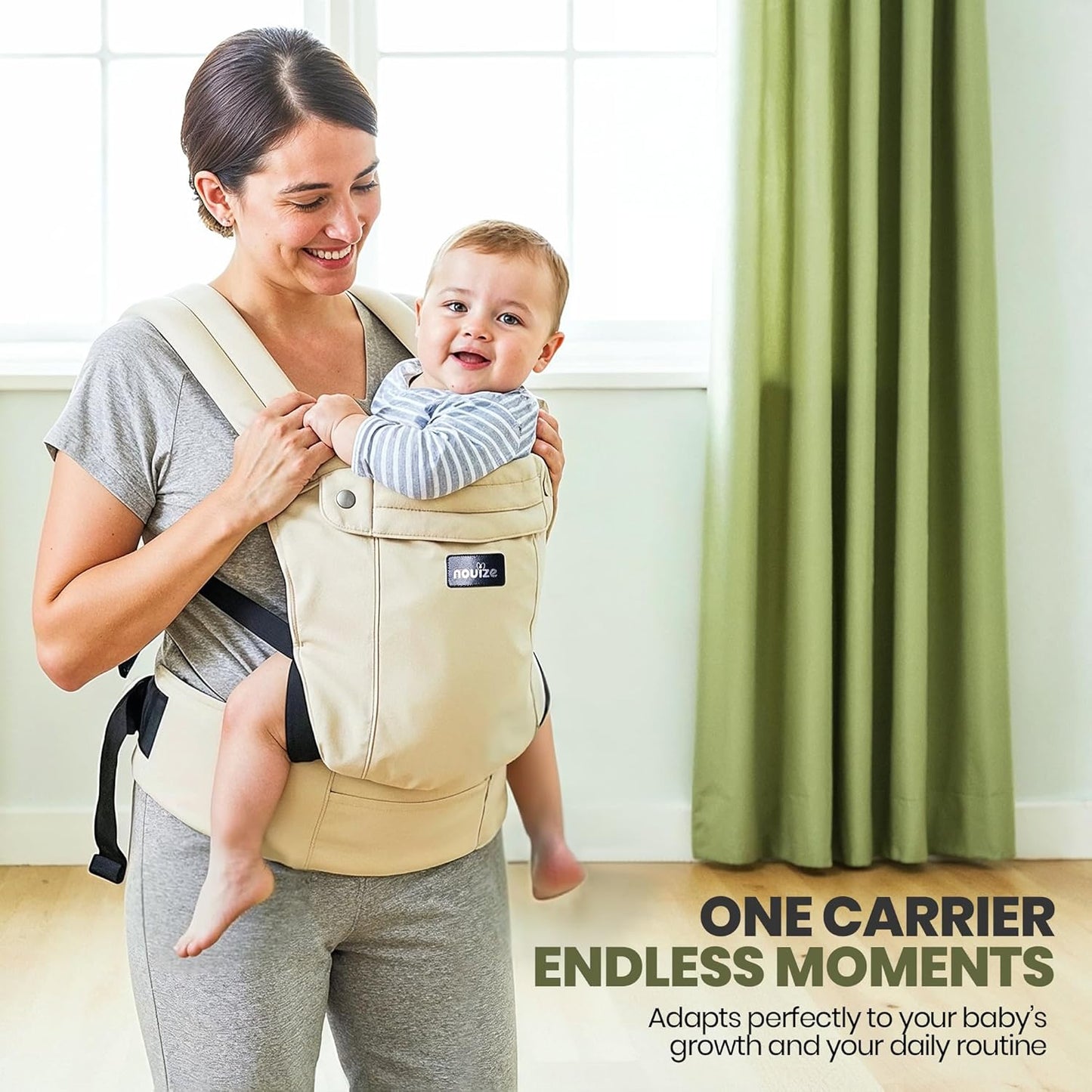 Canguru Ergonômico para Bebês Recém-Nascidos e Crianças Pequenas - 100% Algodão, Tecido Respirável, Canguru Ajustável com Opções de Carregamento Frontal e nas Costas - Canguru Macio e Estruturado para Mães e Pais - Cáqui