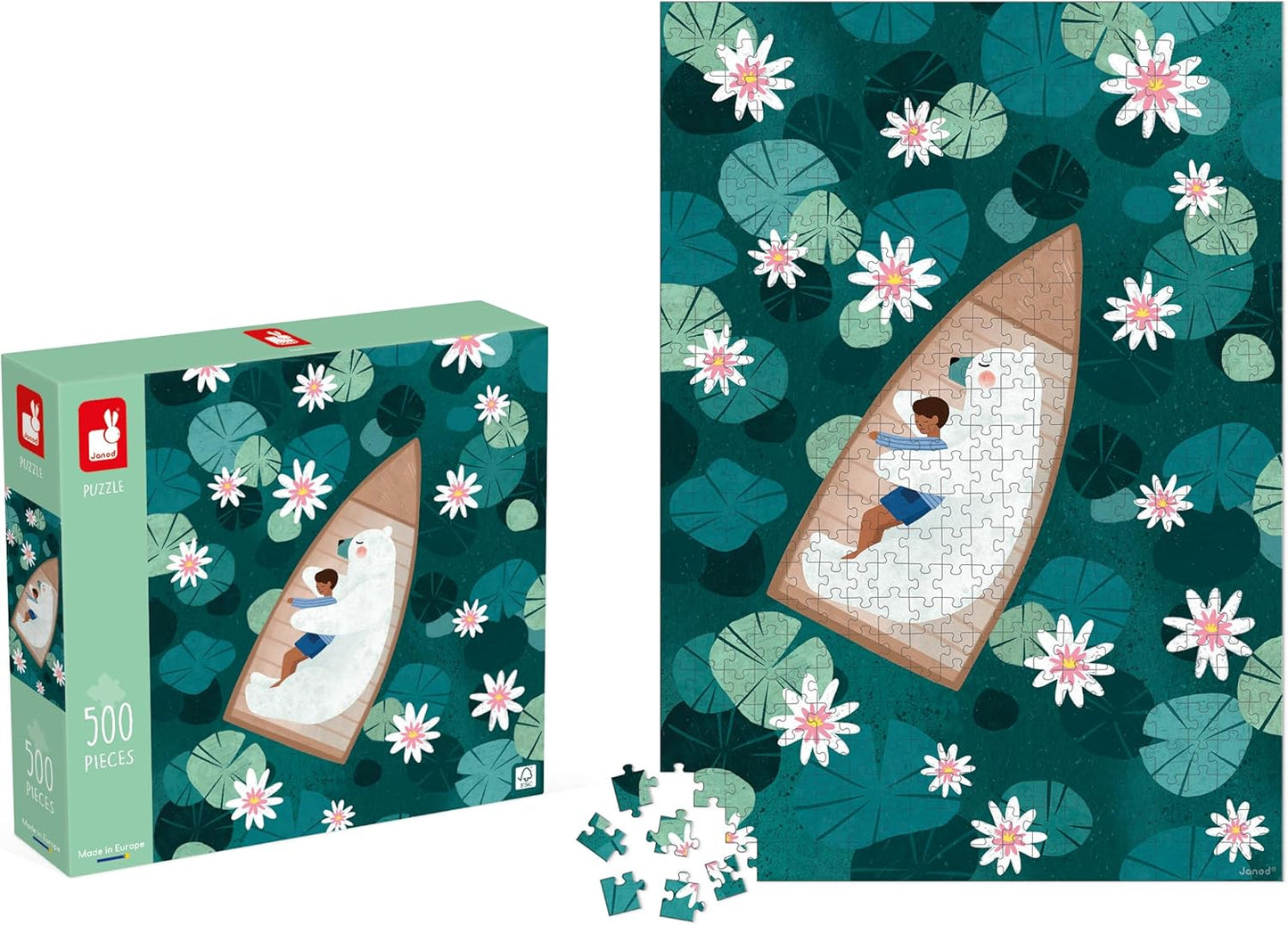 Janod - Quebra-cabeça de 500 peças - Nenúfares - Adequado para adultos, adolescentes e crianças - Desenvolve paciência e destreza - Fabricado na Europa e certificado pelo FSC - 10 anos +, J02520, Verde