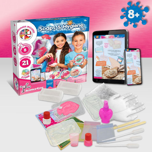 Science4you Kit de fabricação de sabão para crianças - Faça seus próprios sabonetes perfumados, 21 conteúdos, moldes e sacolas de presente incluídas - Kit de artesanato para crianças, brinquedos e jogos