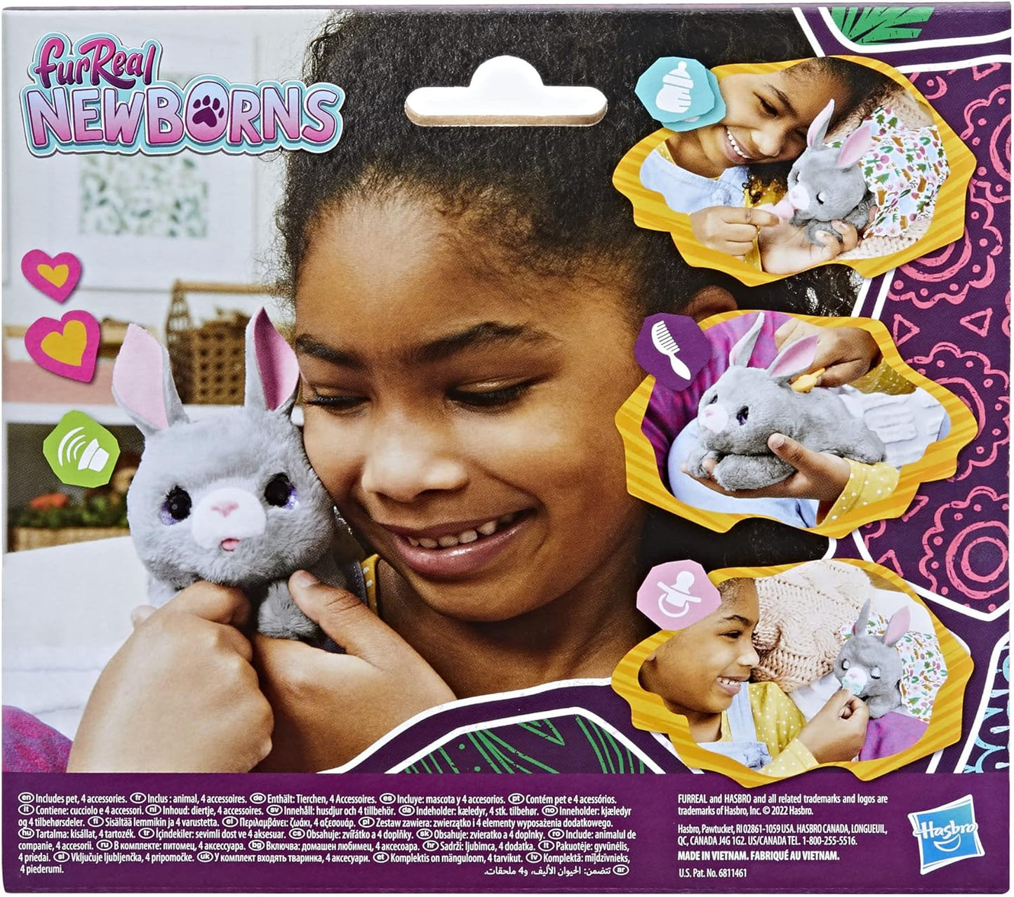 Hasbro F4084 Furreal Mascota recién nacida Perro o gato sdos. Abre y cierra los ojos Incluye 4 accesorios multicolores