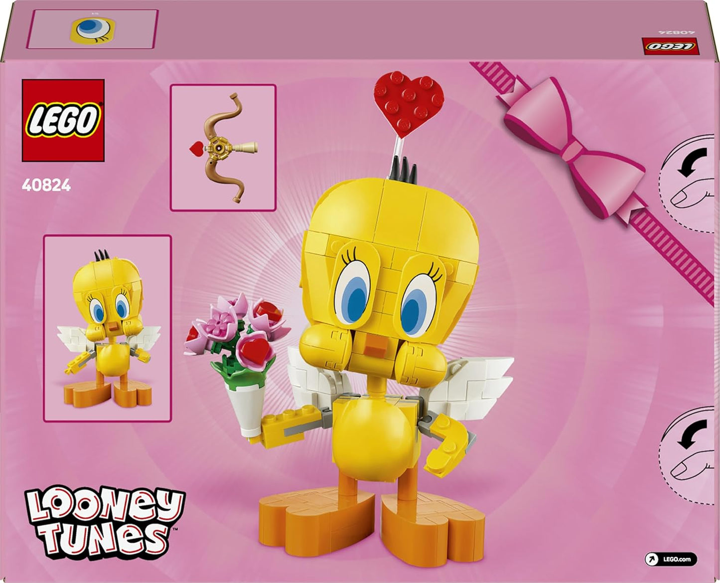 LEGO Sweetheart Tweety Bird - Brinquedo para brincar e exibir, modelo Looney Tunes com acessórios, incluindo um buquê de flores, coração, laço do Cupido e suporte em forma de nuvem - Presente para meninas e adolescentes a partir de 12 anos - 40824