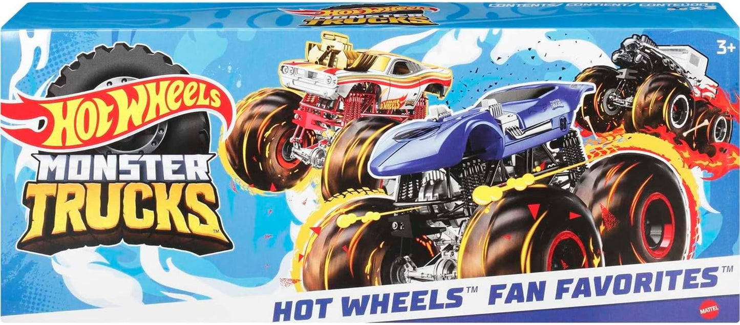 Hot Wheels Monster Trucks Creature 3 pacotes de brinquedos Monster Trucks em escala 1:64, Shark Wreak, Piran-ahh e Mega Wrex, brinquedo para crianças de 3 anos ou mais