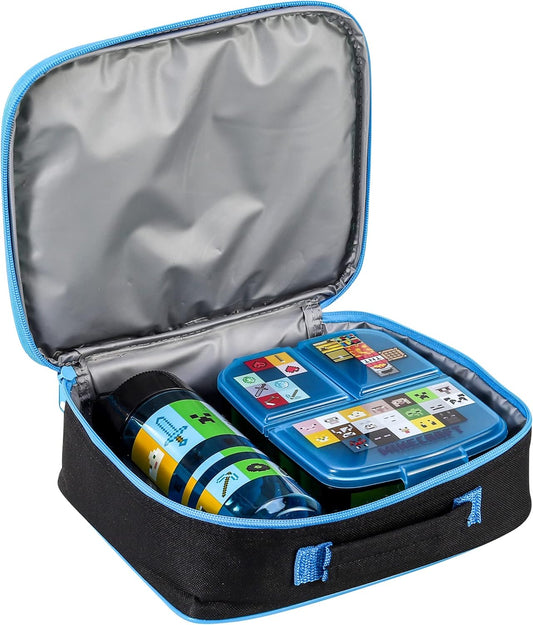 Zawadi Global Conjunto de lancheira infantil Minecraft Kids - lancheira isolada, lancheira com vários compartimentos e garrafa de água de 540 ml - conjunto de comida para almoço de viagem escolar, sem BPA