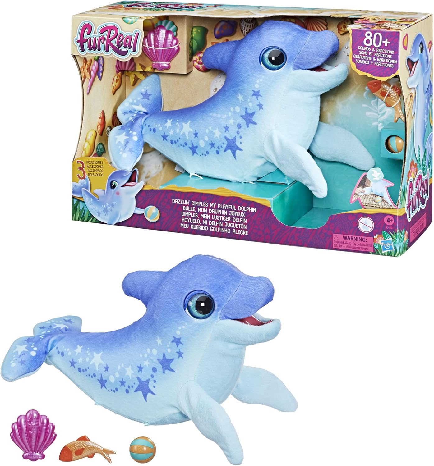 FurReal friends F24015L1 Dazzlin' Dimples My Playful Dolphin, más de 80 sonidos y reacciones, juguete electrónico interactivo para mascotas, a partir de 4 años