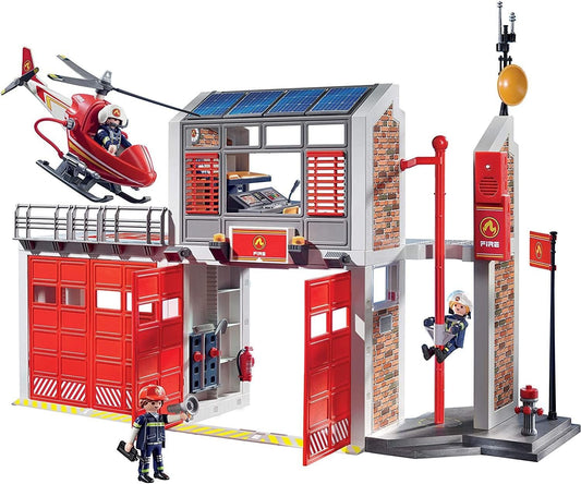 Playmobil 9462 Estação de Bombeiros City Action com Alarme de Incêndio, Bombeiro e Helicóptero de Brinquedo, Brinquedo Divertido para Brincar de Faz de Conta, Conjunto Adequado para Crianças a partir de 4 Anos