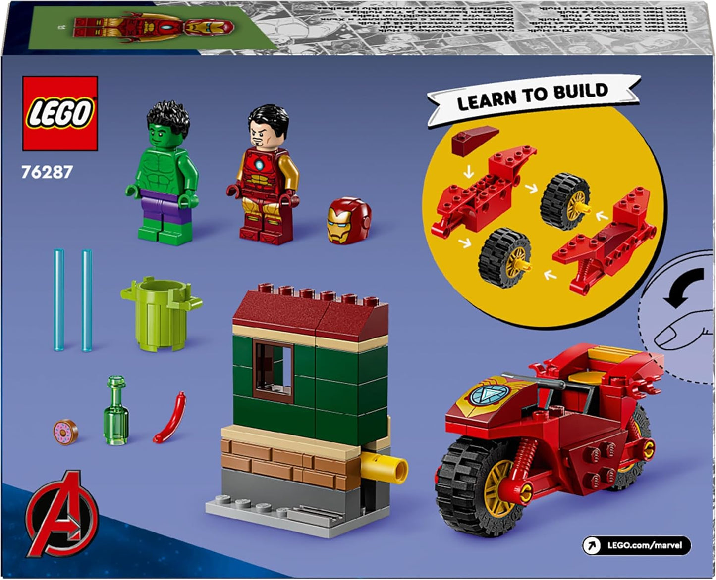 LEGO Marvel Homem de Ferro com bicicleta e Hulk, brinquedo de construção de super-herói para crianças, conjunto colecionável com veículo e minifiguras, presente para meninos e meninas de 4 anos ou mais