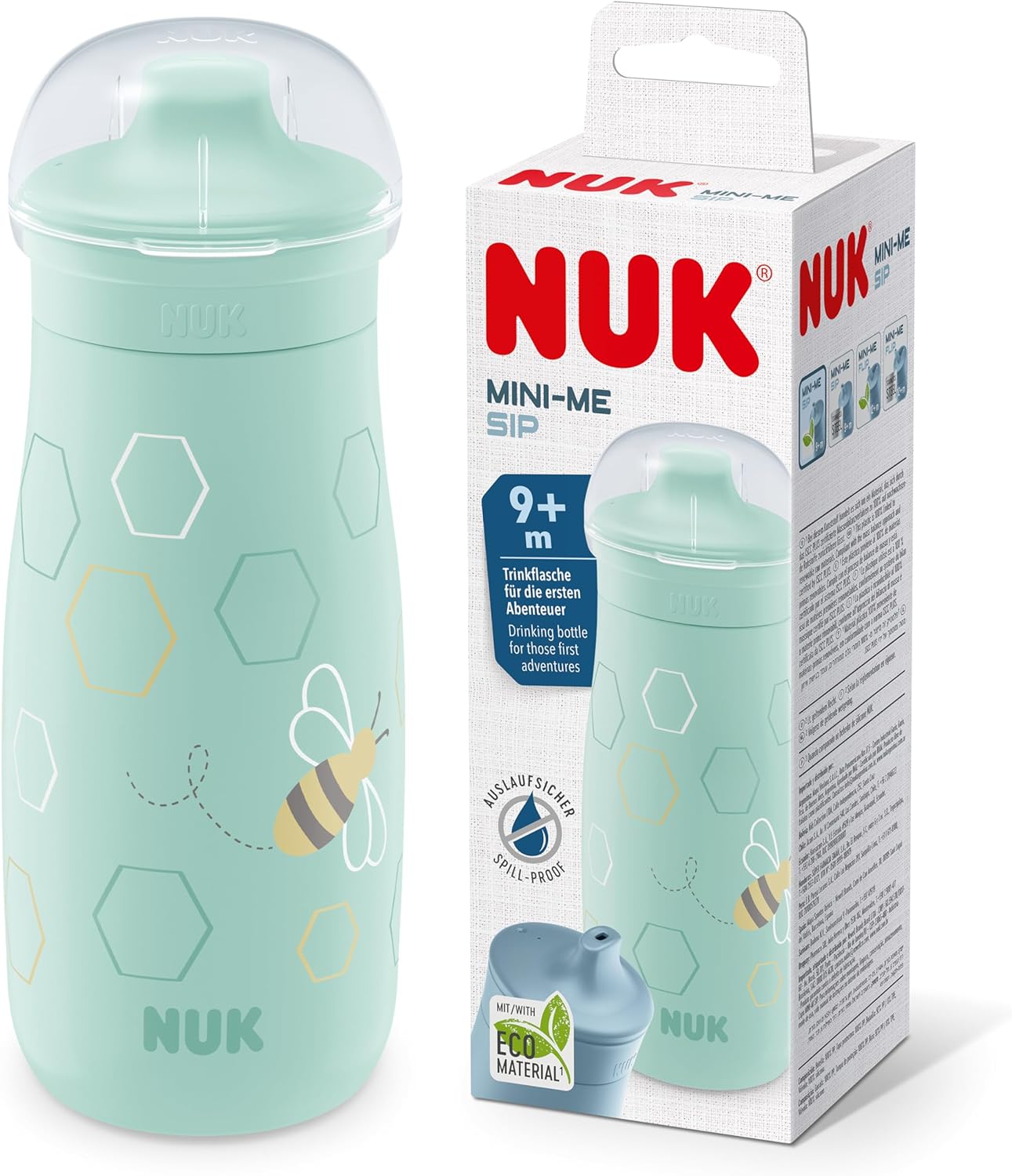 NUK Copo infantil Mini-Me Flip com canudo | Mais de 12 meses | 450ml | Garrafa de água infantil | Bico temperado à prova de vazamentos | À prova de quebra | Pontos de hortelã