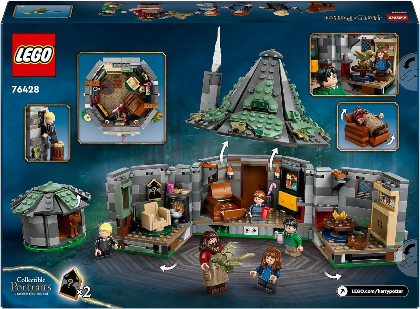 LEGO Cabana de Harry Potter Hagrid: uma visita inesperada, casa de brinquedos para crianças, meninos e meninas com mais de 8 anos, inclui figuras de dragão e cachorro, além de minifiguras de 5 personagens Hermione e Ron, ideia de presente 76428
