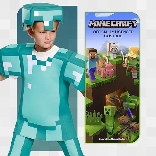 Disguise Fantasia oficial de Minecraft de armadura de diamante de luxo para crianças - feita com material super macio - fantasias de Natal e Halloween para crianças, roupa de fantasia