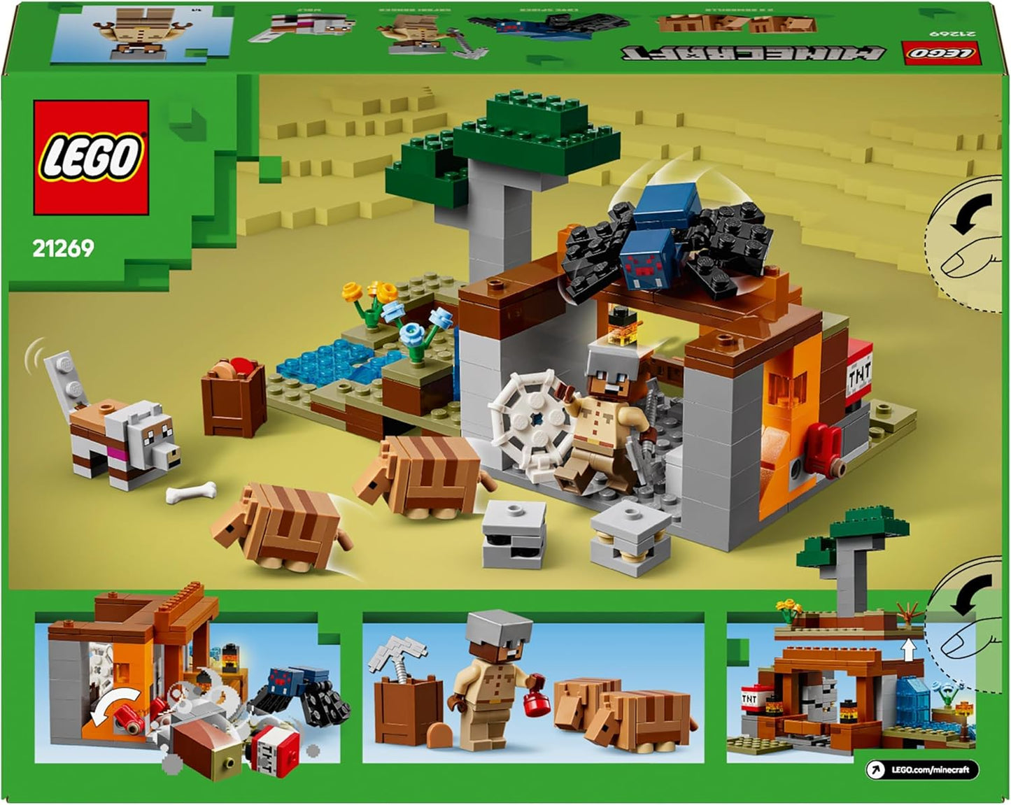 LEGO Minecraft The Armadillo Mine Expedition Set - Brinquedo de construção para meninas e meninos de mais de 8 anos, com figuras de aranha da caverna e lobo para brincar de faz-de-conta - Idéia de presente de aniversário