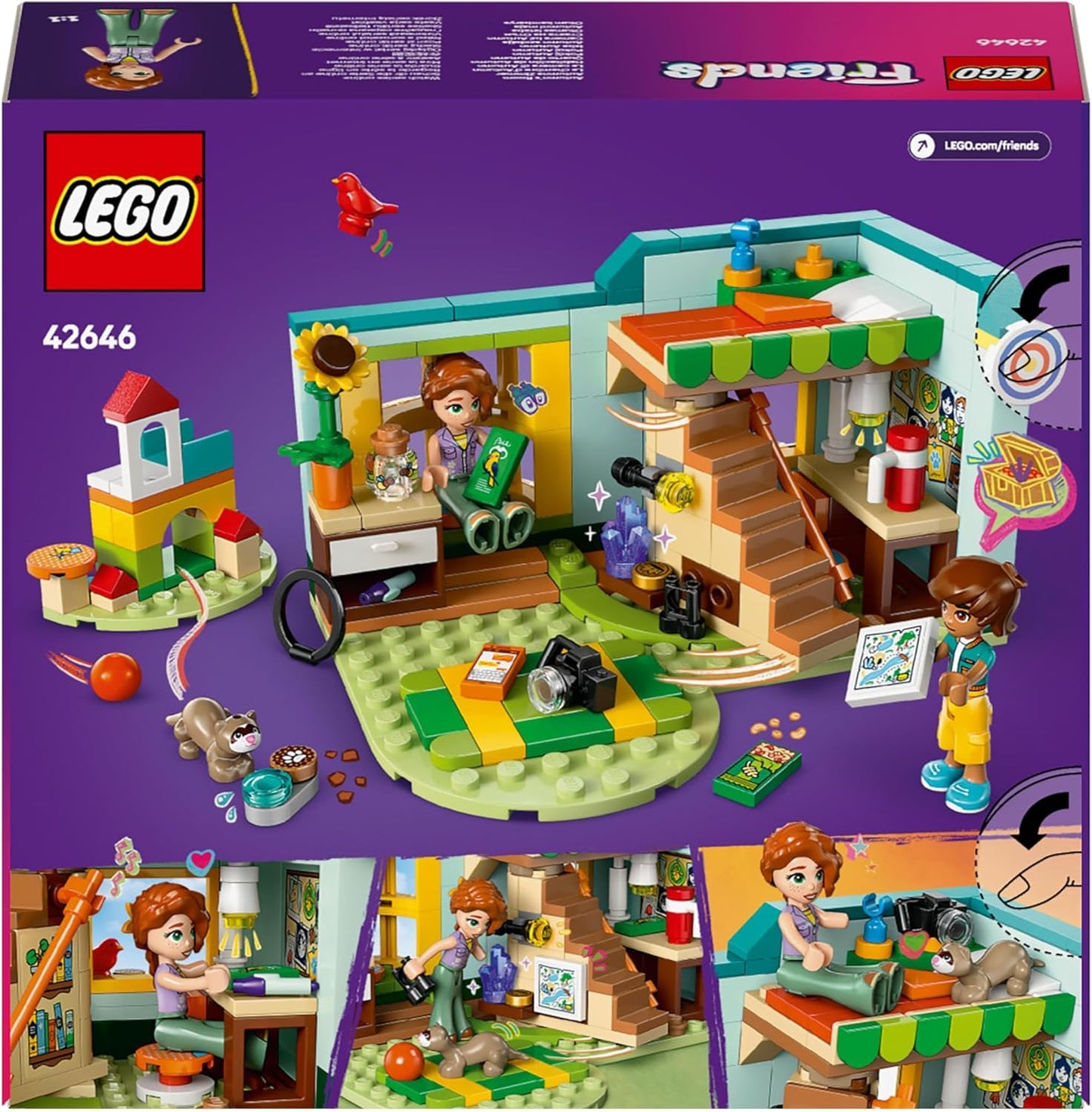 LEGO Conjunto de quarto de outono Friends, brinquedo criativo de dramatização para meninas de 6 anos ou mais, conjunto divertido com 2 personagens, natureza, animais e acessórios para casa de bonecas