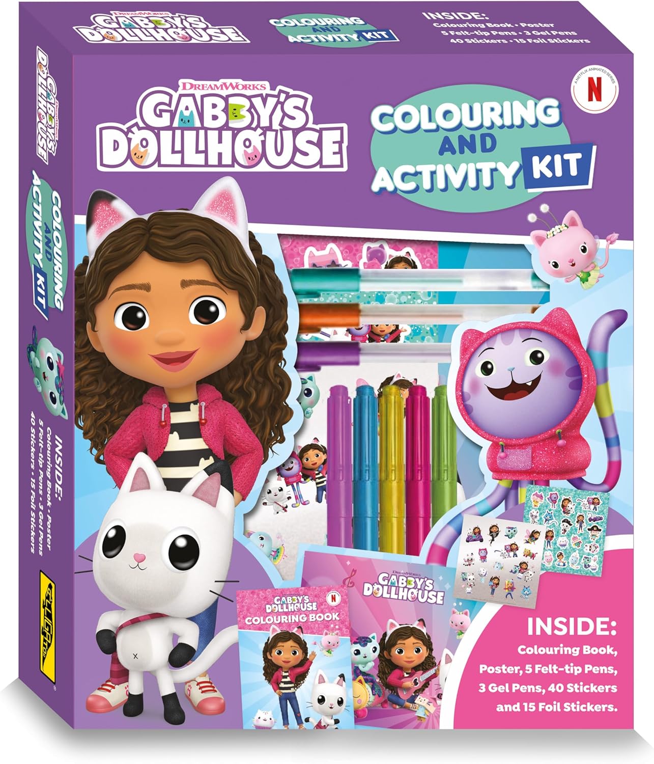 Gabby’s Dollhouse Kit de colorir e atividades – Conjunto criativo infantil com livro de colorir, pôster, canetas hidrográficas, canetas em gel e adesivos – Kit de artesanato divertido para meninas e crianças.