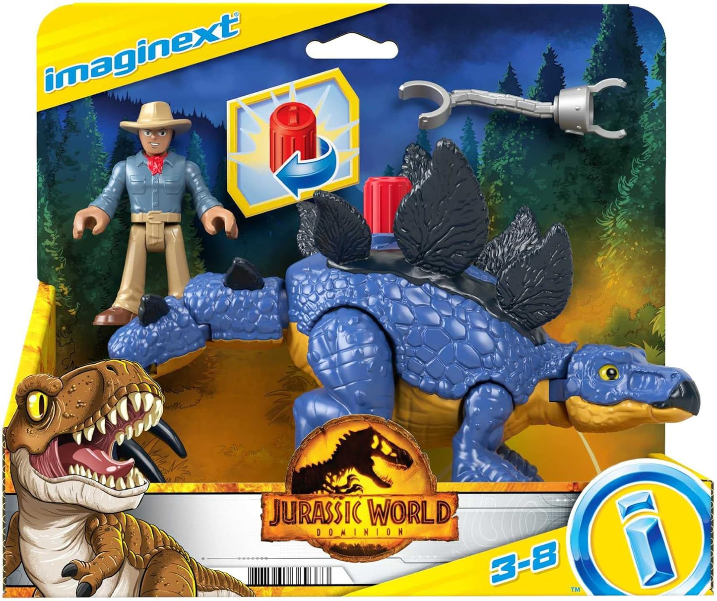 Fisher-Price Imaginext Jurassic World Dominion: Dinossauro Estegossauro e Dr. Alan Grant, Conjunto de 3 Figuras Articuladas para Crianças em Idade Pré-escolar a partir de 3 Anos
