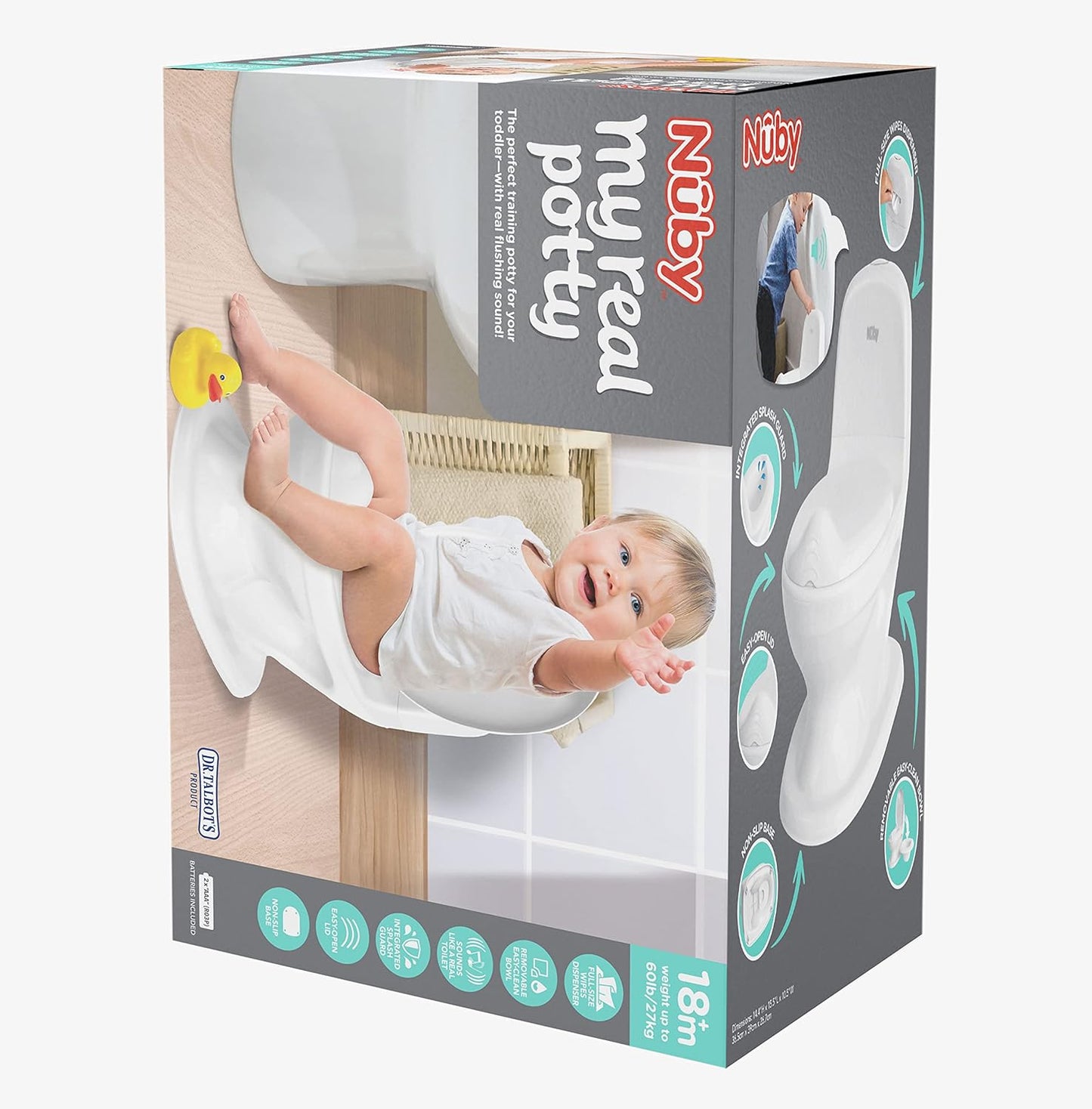 Nuby My Real Urinal Potty Training Toilet para meninos com botão de descarga realista e som para bebês e crianças, branco