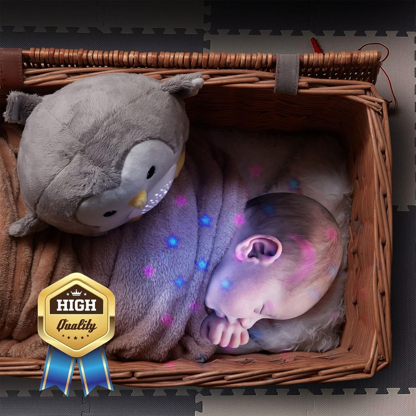 Meero London Penguin AKT13P Máquina de Ruido Blanco, Proyector de Luz Nocturna, Chupete de Peluche para Bebé con Proyector de Estrella Nocturna con 15 Canciones de Cuna Musicales - Pack de Regalo - Unisex