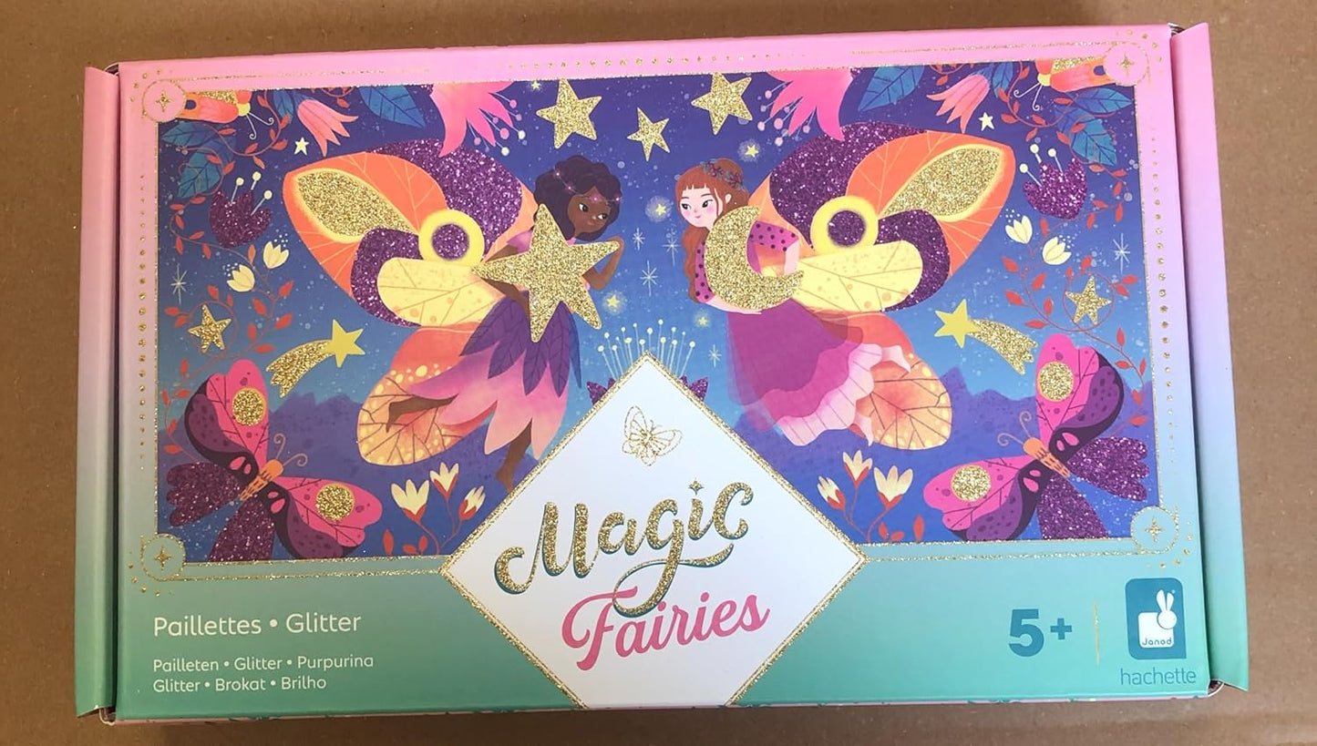 Janod - 3 Pranchas de Glitter com 2 Tubos de Glitter - Tema Fada - Kit de Lazer Criativo Infantil - A partir de 5 anos - J09171