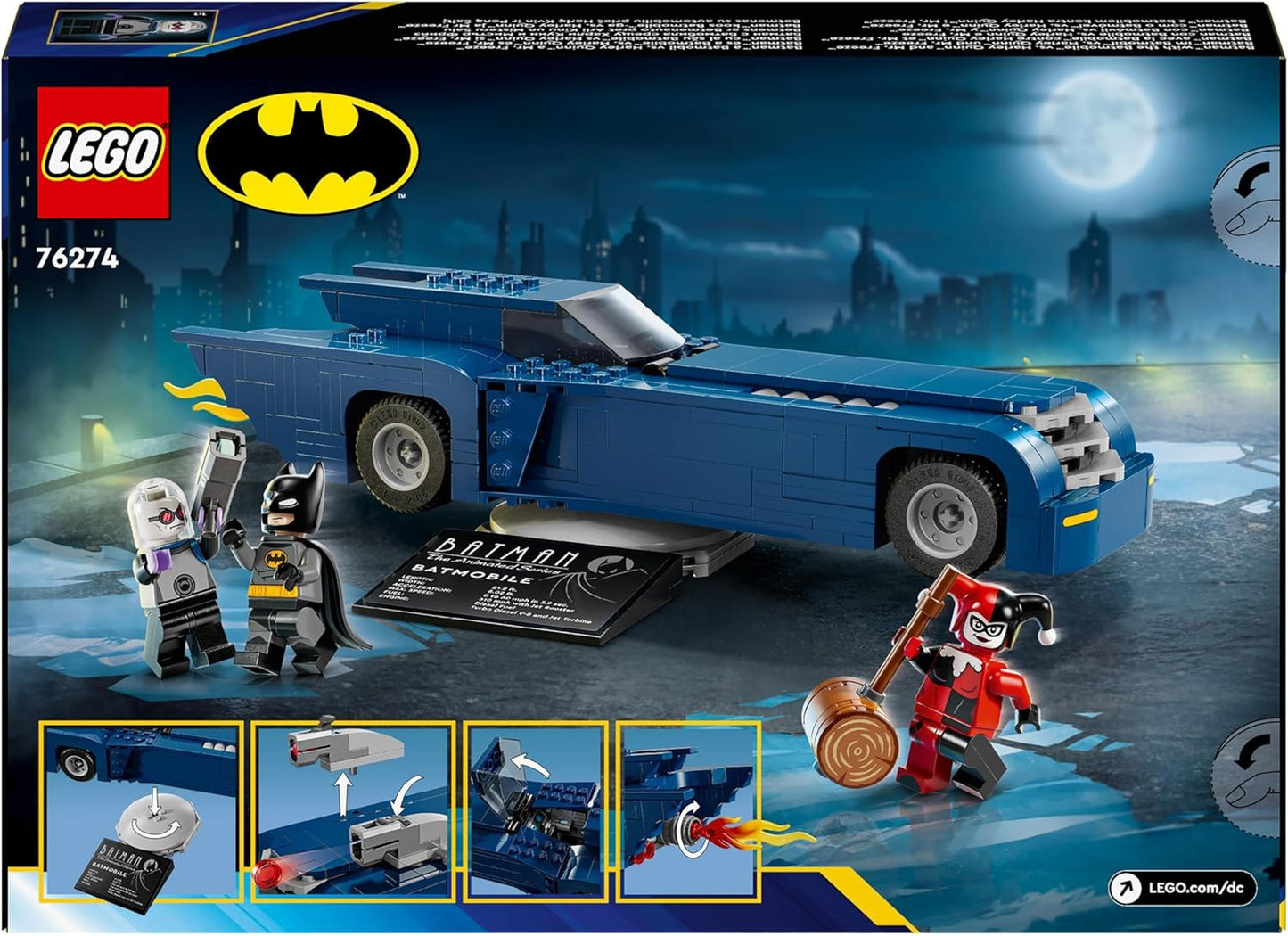 LEGO DC Batman com o Batmóvel vs. Harley Quinn e Mr. Freeze, brinquedo para carro, conjunto de veículo de super-herói, com 3 minifiguras, presente de aniversário para meninos e meninas com mais de 8 anos 76274