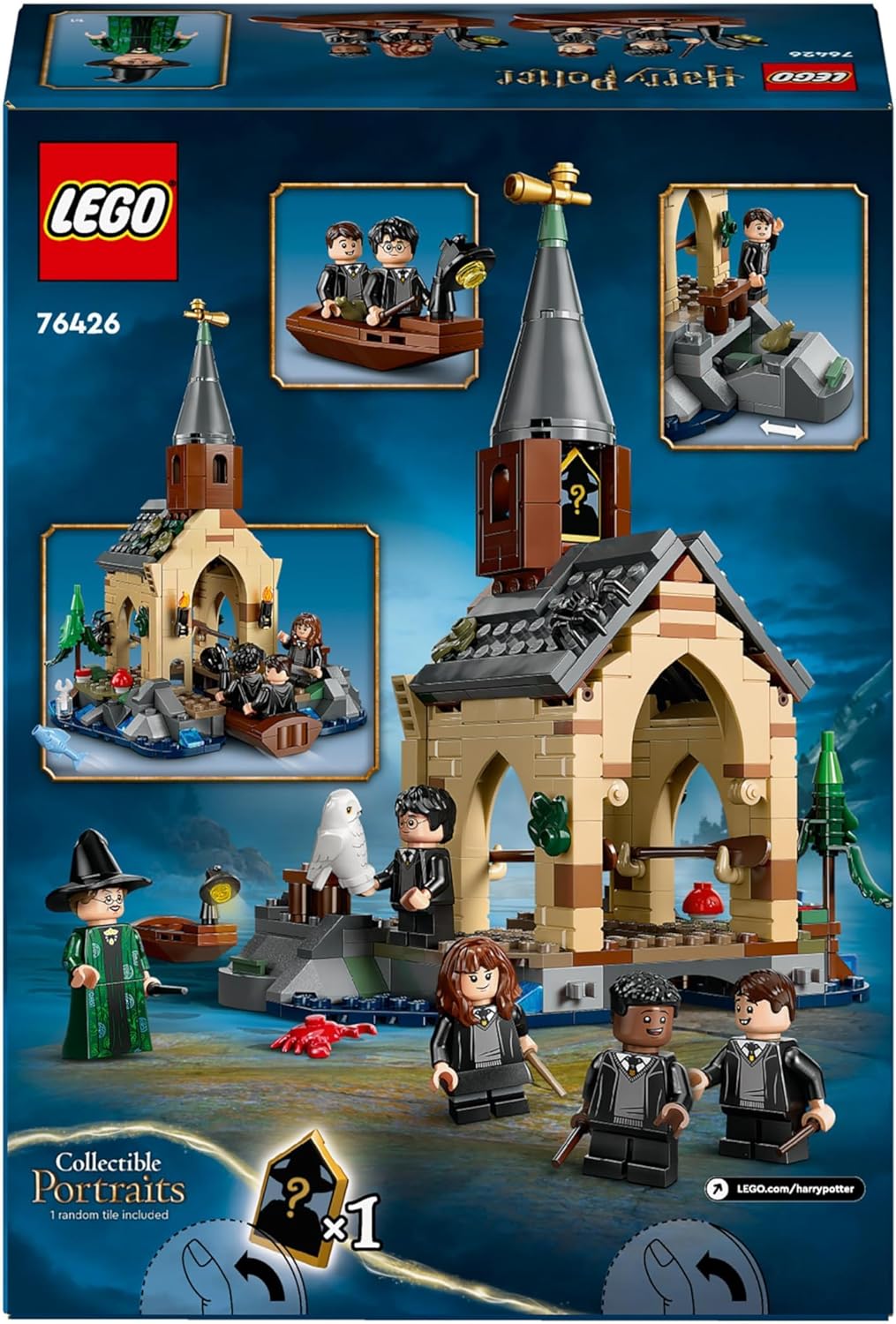 LEGO Conjunto de casa de barcos do castelo de Harry Potter Hogwarts com 2 brinquedos de barco para crianças, meninas e meninos de mais de 8 anos, inclui minifiguras de 5 personagens e figura de Edwiges, a coruja, ideia de presente do Mundo Mágico 76426